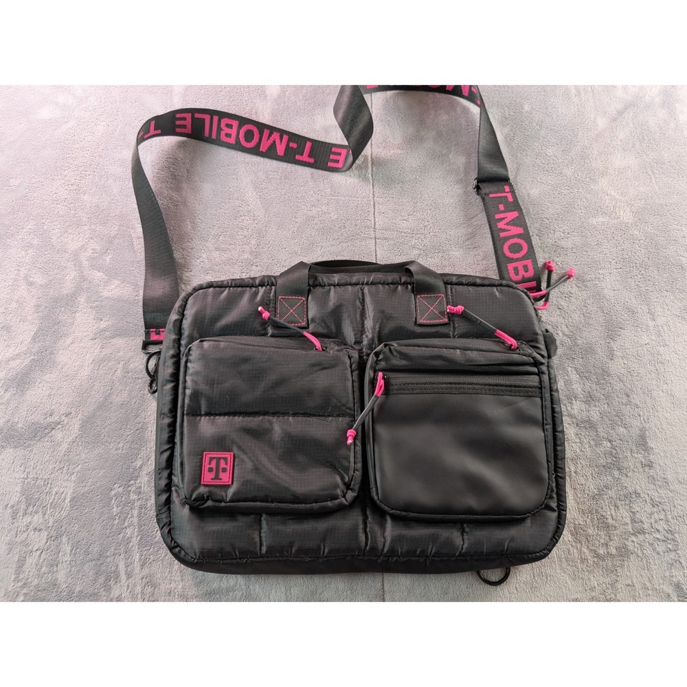 T-Mobile Branded Laptop Messenger Bag Black Magenta Quilted Ripstop Crossbody